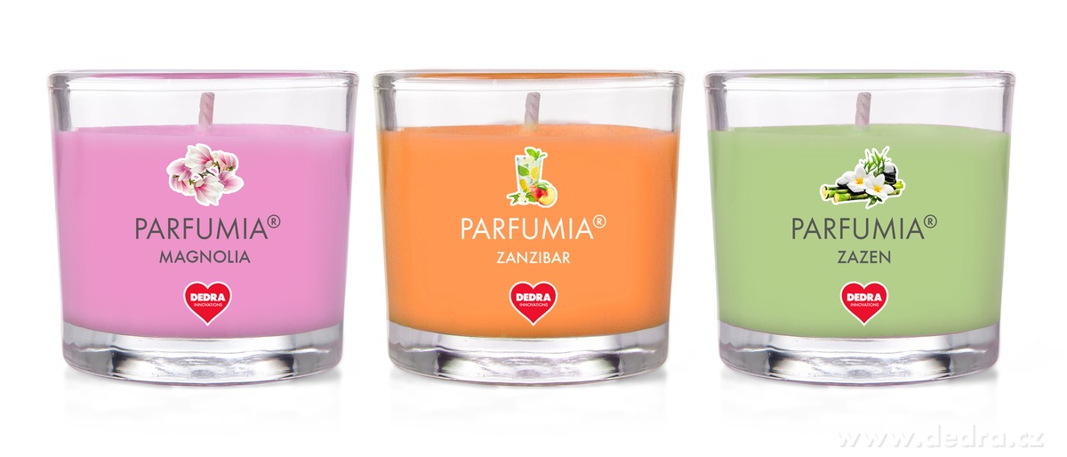 VOTIVNÍ SADA 3ks sójových vonných EKO svíček PARFUMIA® řady LEGENDS, 3x 55 ml