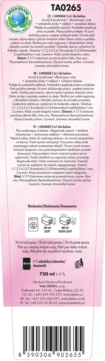 DEDRA Avivážní kondicionér, LILA FASHION, L'AVIVAGE®, 750 ml