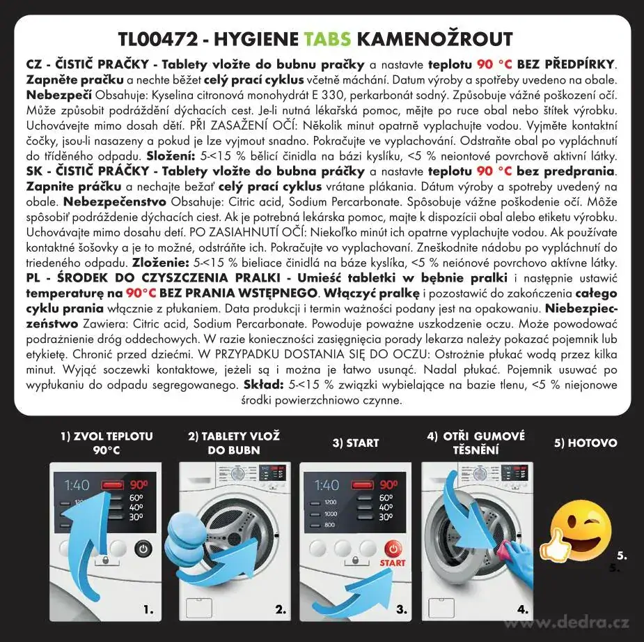 EKO  čistič pračky HYGIENE TABS KAMENOŽROUT, 6x 35 g, 2+1 zdarma
