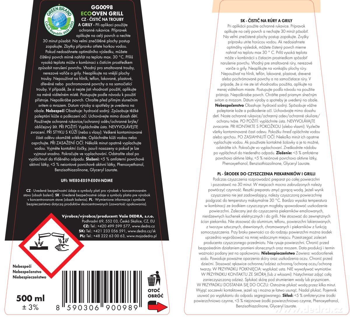 EKO čistič na trouby a grily ECO OVENGRIL, 500 ml