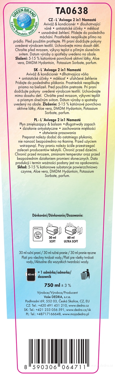 DEDRA Avivážní kondicionér NAMASTÉ L'AVIVAGE®, 750 ml
