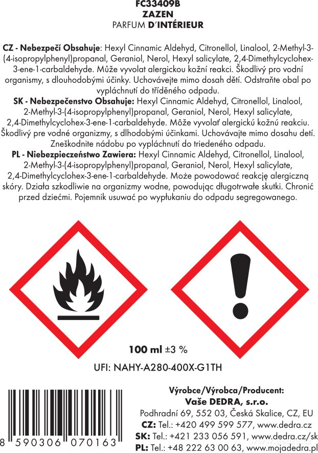 DEDRA Interiérový bytový sprej ZAZEN, PARFUM D'INTÉRIEUR, 100 ml