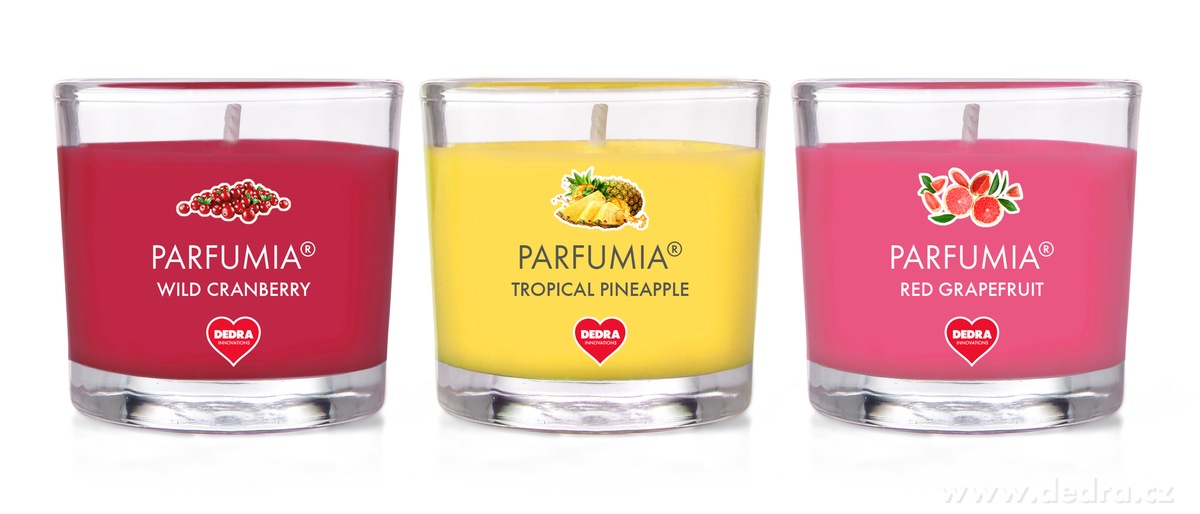 VOTIVNÍ SADA 3ks sójových vonných EKO svíček PARFUMIA® řady DELICATES, 3x 55 ml