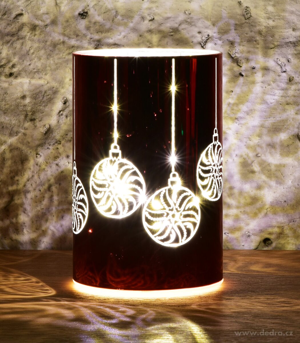 Skleněný svícen s led osvětlením, lesklý červený 15.5 cm