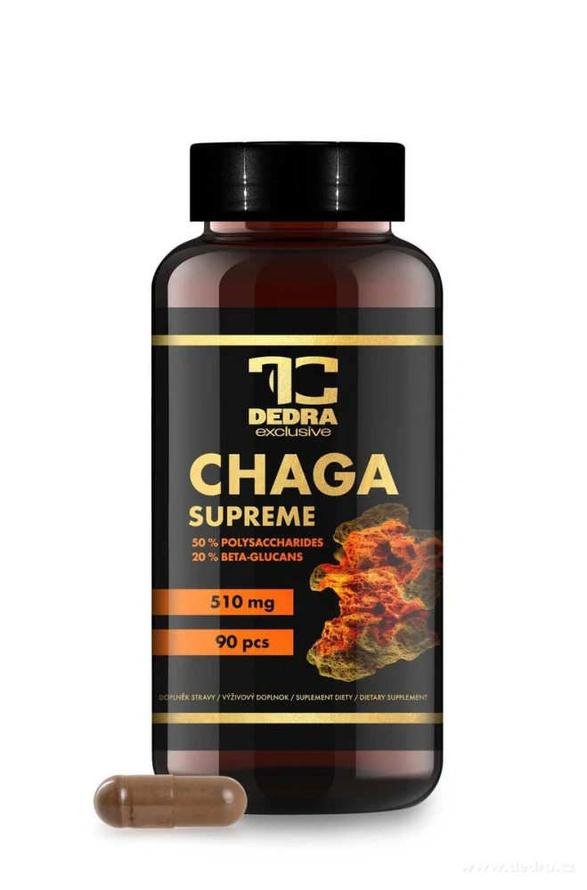 DEDRA CHAGA SUPREME 510 mg, 50 % polysacharidů + 20 % beta-glukanů, 90 kapslí