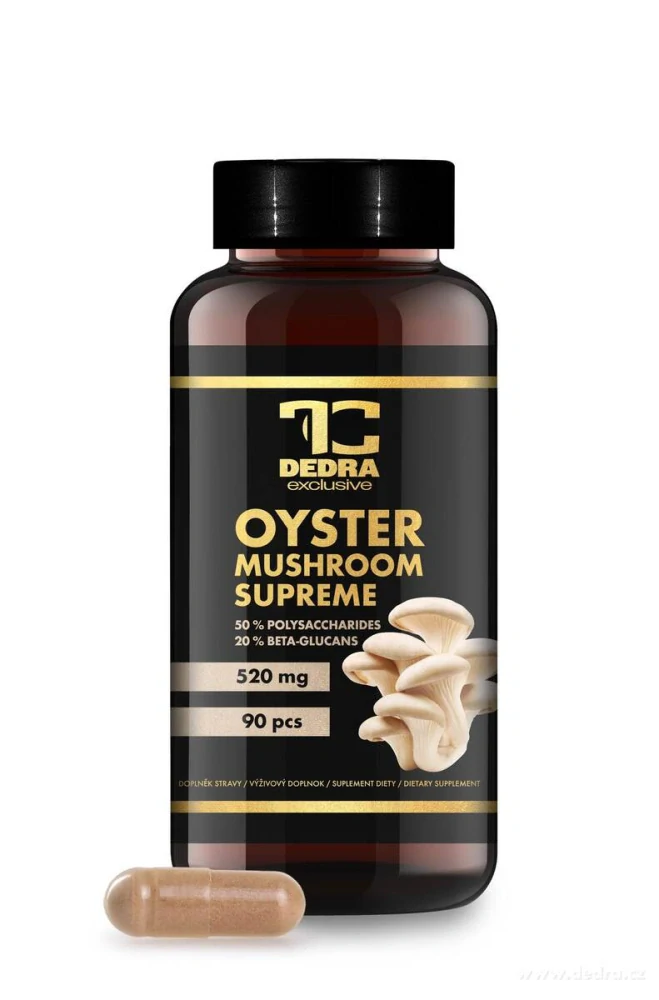 DEDRA HLÍVA ÚSTŘIČNÁ SUPREME 520 mg, 50 % polysacharidů a 20 % beta-glukanů, 90 kapslí