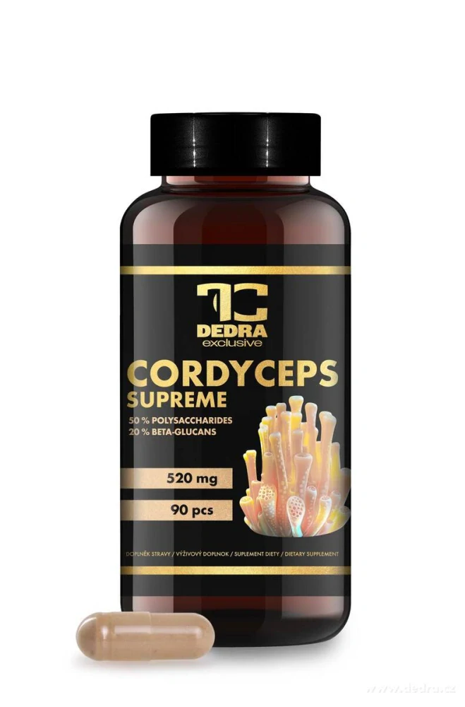 DEDRA CORDYCEPS SUPREME 520 mg, 50 % polysacharidů a 20 % beta-glukanů , 90 kapslí
