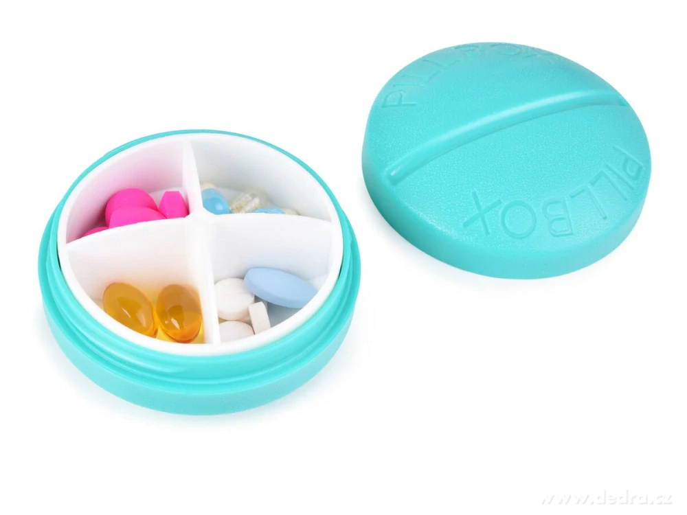 Dedra LÉKOVNÍK  Zásobník na léky a vitamíny, 4 přihrádky + špunty do uší