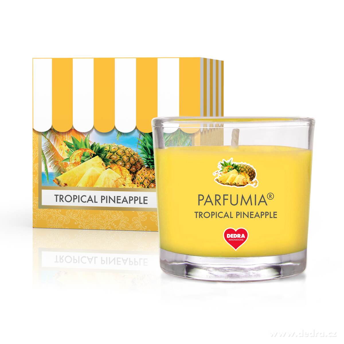 Votivní sójová vonná EKO svíce PARFUMIA®, tropický ananas TROPICAL PINEAPPLE, 55 ml