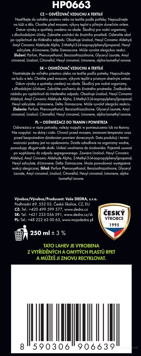 Osvěžovač vzduchu a textilií PRINCESS, 250 ml