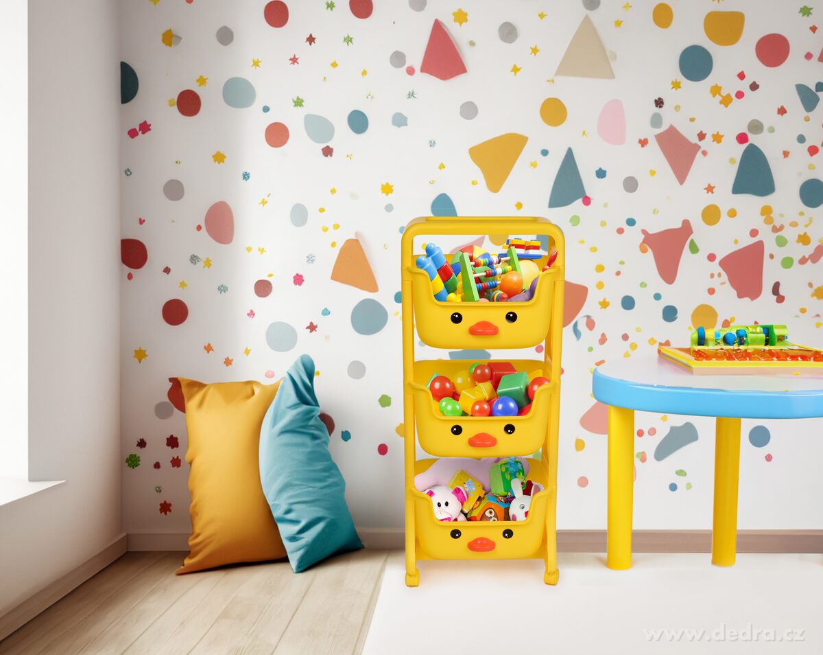 Třípatrový regál s hlubokými boxy, VESELÁ KAČENKA 94 cm