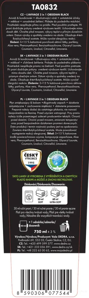 DEDRA Avivážní kondicionér, OBSIDIAN BLACK, L'AVIVAGE®, 750 ml