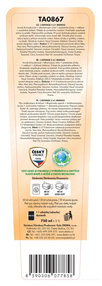 DEDRA Avivážní kondicionér, MANGO, L'AVIVAGE®, 750 ml