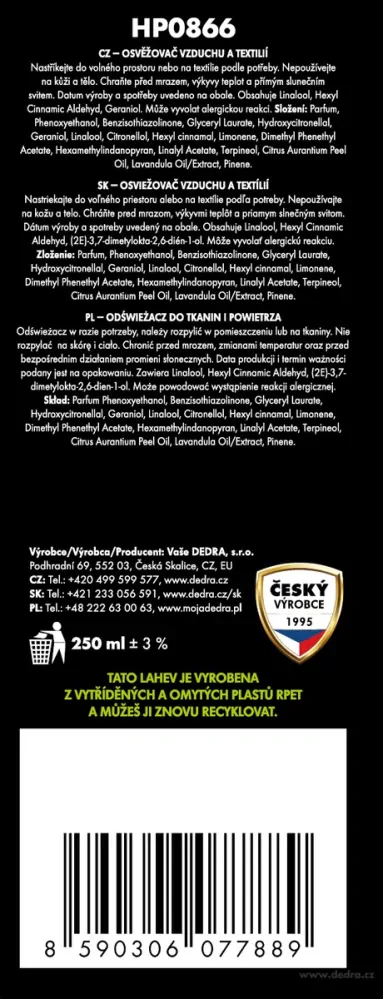 Osvěžovač vzduchu a textilií MANGO, 250 ml