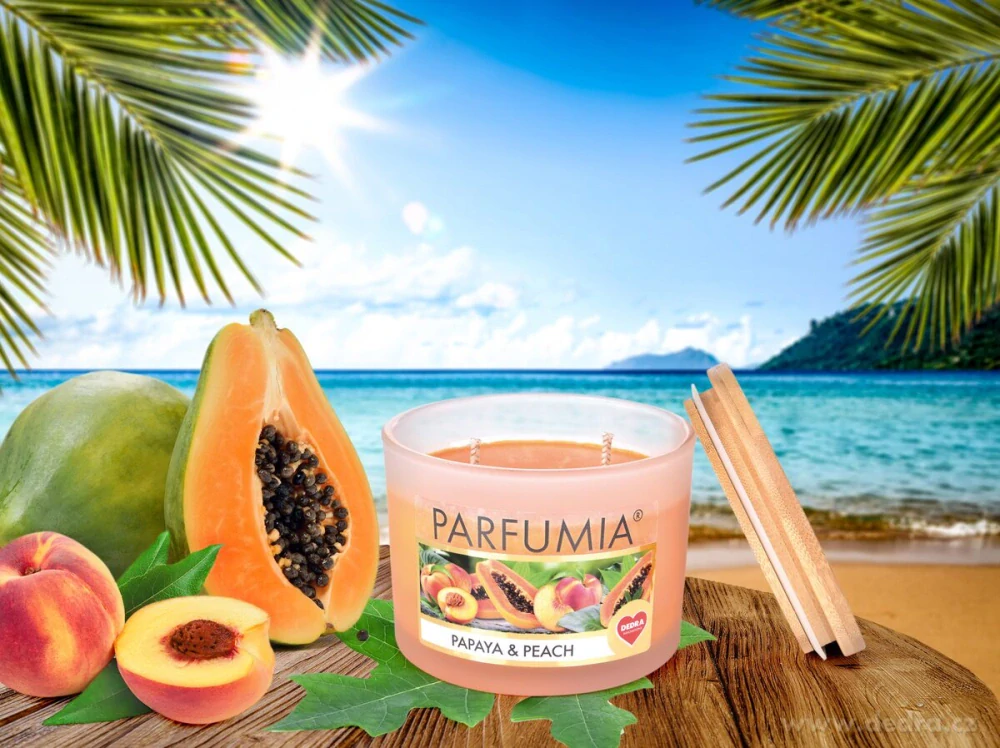 INTENSE 2 KNOTY sójová vonná EKO svíce PARFUMIA® PAPAYA & PEACH, 400 ml