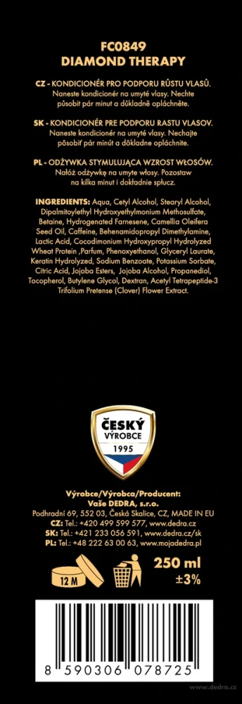 Dedra Kondicionér pro podporu růstu vlasů a zabránění jejich vypadávání, DIAMOND THERAPY, 250 ml