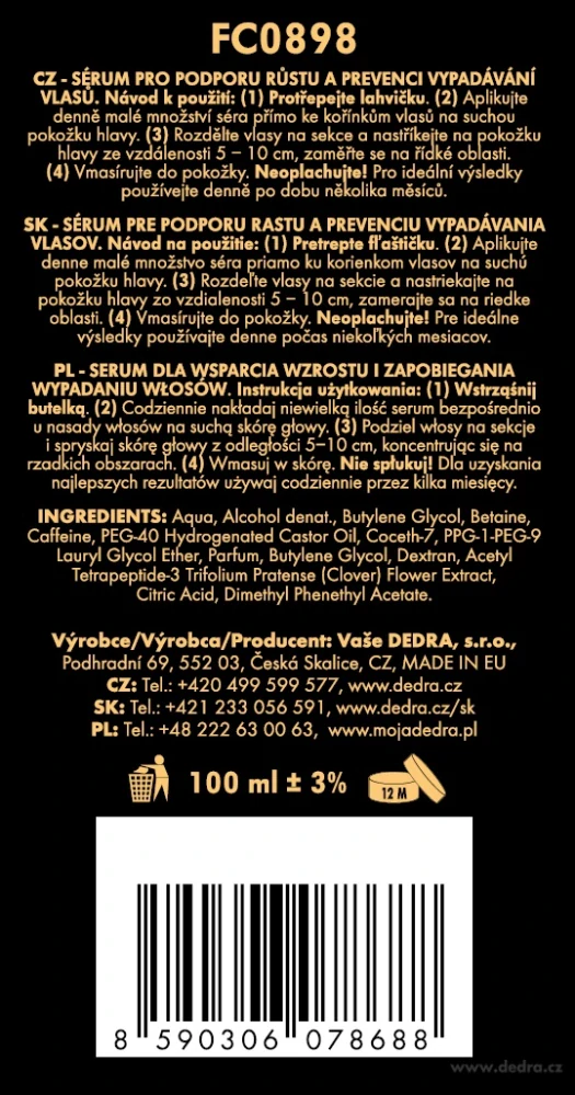 DEDRA Sérum pro podporu růstu a prevenci vypadávání vlasů, DIAMOND THERAPY CAPIXYL® & CAFFEINE BOOSTER, 100 ml