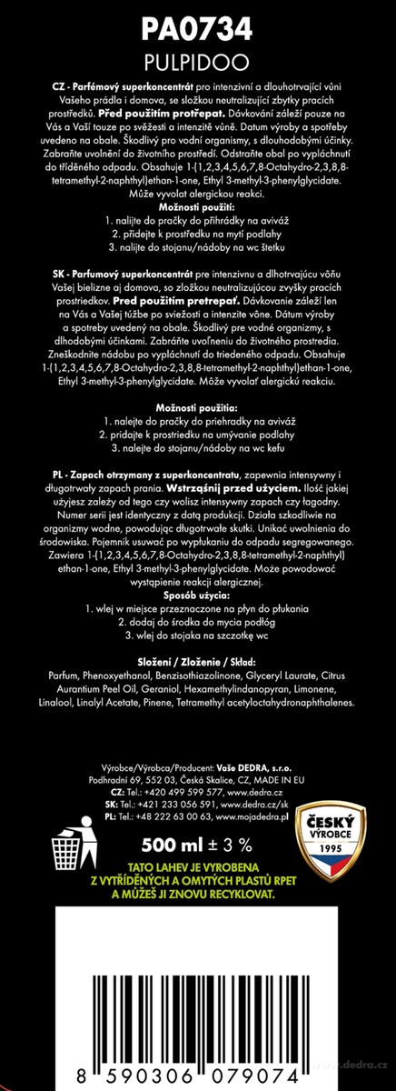 DEDRA Parfém na praní  PARFUMAGE® PULPIDOO, 500 ml