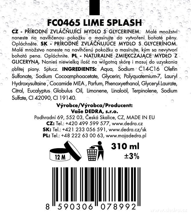 DEDRA Přírodní šetrné tekuté mýdlo s glycerinem LIME SPLASH 310 ml