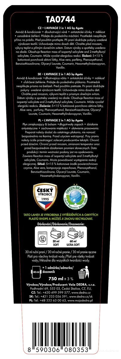 DEDRA Avivážní kondicionér, AG by AGATA, L'AVIVAGE®, 750 ml