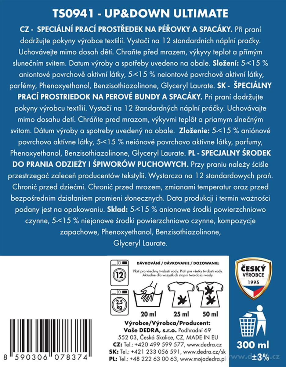 DEDRA UP&DOWN  Prací gel  300ml =12 praní