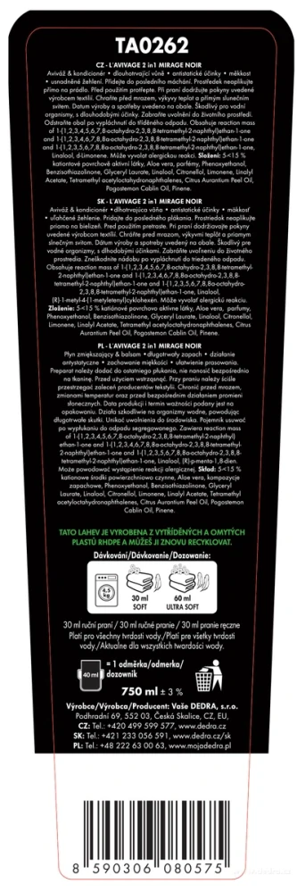DEDRA Avivážní kondicionér, MIRAGE NOIR, L'AVIVAGE®, 750 ml