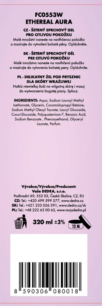 DEDRA SENSITIVE ultra jemný sprchový gel pro citlivou pokožku ETHEREAL AURA 320 ml 