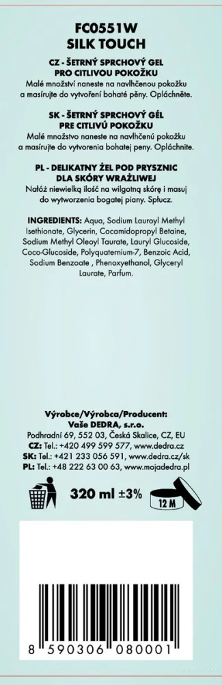 DEDRA SENSITIVE ultra jemný sprchový gel pro citlivou pokožku SILK TOUCH 320 ml 