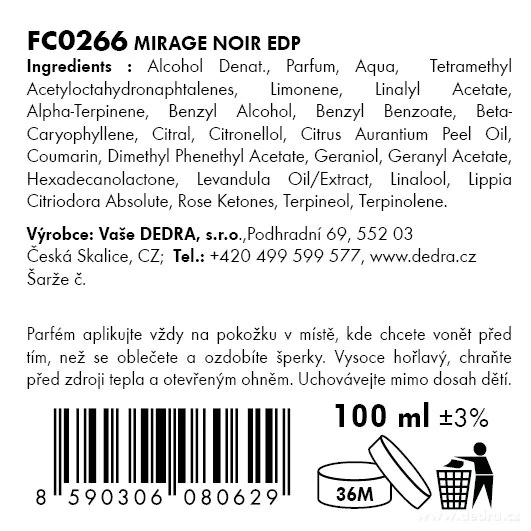 DEDRA EDP parfémová voda MIRAGE NOIR 100 ml