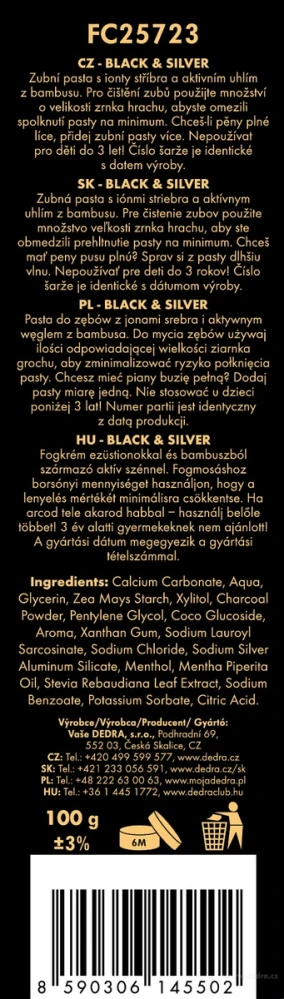 DEDRA DENT® přírodní zubní pasta BLACK & SILVER 100 ml