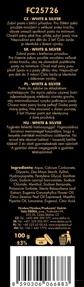 DEDRA DENT® Přírodní bělící zubní pasta WHITE & SILVER 100 ml 