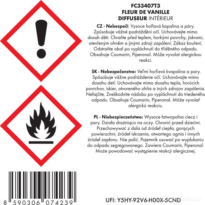 DEDRA Tyčinkový bytový parfém, FLEUR DE VANILLE, 500 ml
