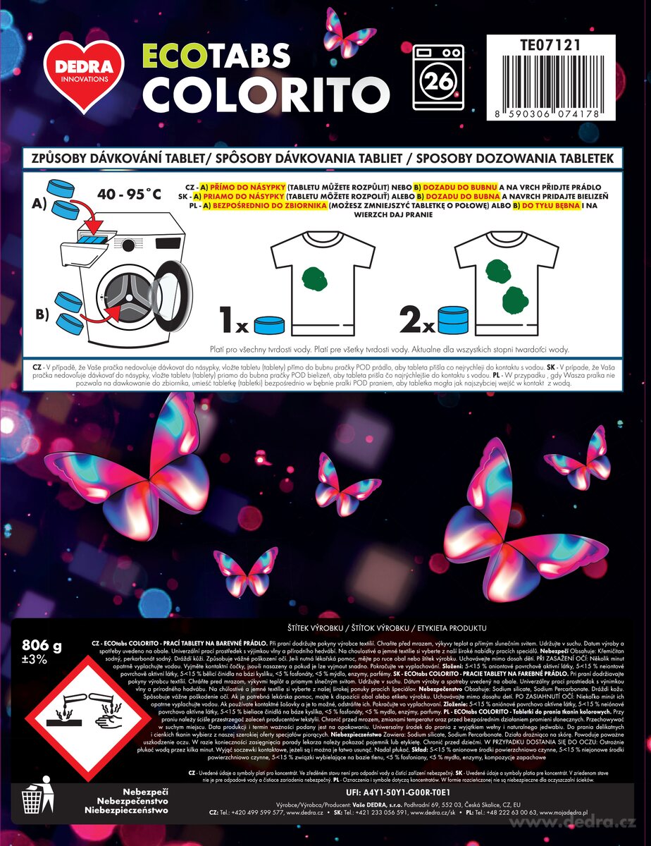 DEDRA EKO TABLETY na barevné prádlo ECOTABS COLORITO, 26 tablet