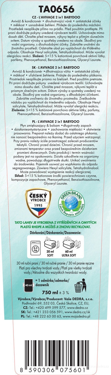 Avivážní kondicionér, BABYDOO, L’AVIVAGE®, 750 ml