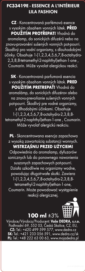 Parfémová esence LILA FASHION do aromalamp a difuzérů ESSENCE A L'INTÉRIEUR 100 ml