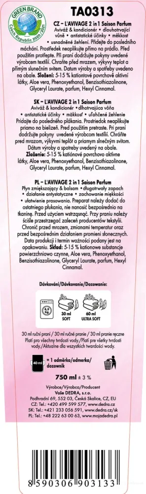 Dedra Avivážní kondicionér, SAISON PARFUM, L'AVIVAGE®, 750 ml