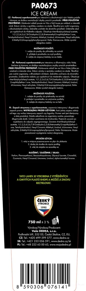 DEDRA parfém na praní PARFUMAGE ICE CREAM, 750 ml