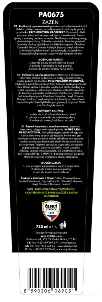 DEDRA parfém na praní PARFUMAGE ZAZEN 750 ml