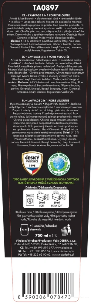 DEDRA Avivážní kondicionér, SAMETOVÁ HRUŠKA, L'AVIVAGE®, 750 ml