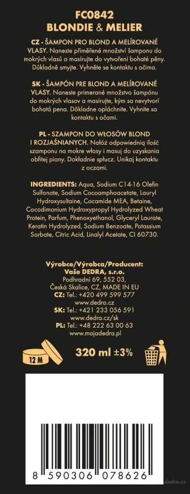 DEDRA Sada 1+1 šampón a kondicionér pro blond a melírované vlasy, BLONDIE & MELIER, 320 + 250 ml