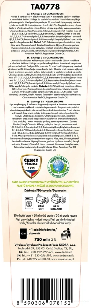 DEDRA Avivážní kondicionér, OSAKA SHIGURE, L'AVIVAGE®, 750 ml