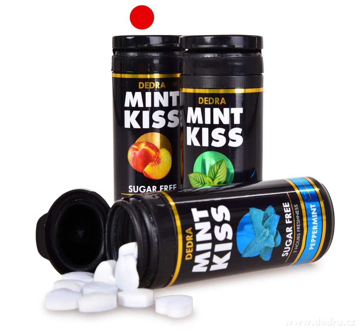 DEDRA Mátové osvěžující pastilky bez cukru MINT KISS, peach mint 28 g