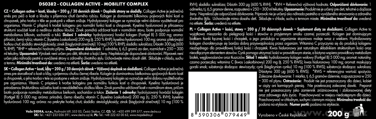 DEDRA COLLAGEN ACTIVE, kolagenový nápoj, černý rybíz 200 g