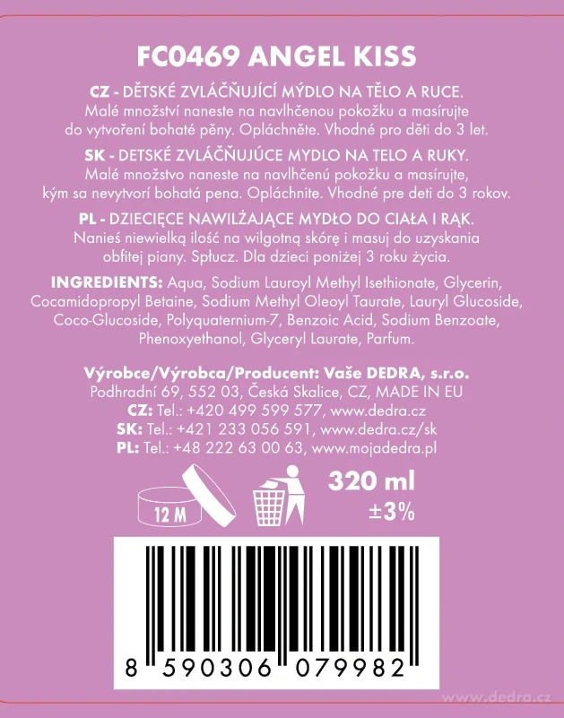 DEDRA Dětské šetrné mýdlo na tělo a ruce ANGEL KISS 320 ml