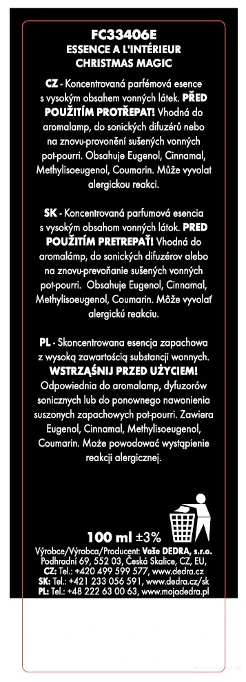 DEDRA Parfémová esence CHRISTMAS MAGIC do aromalamp a difuzérů  100 ml