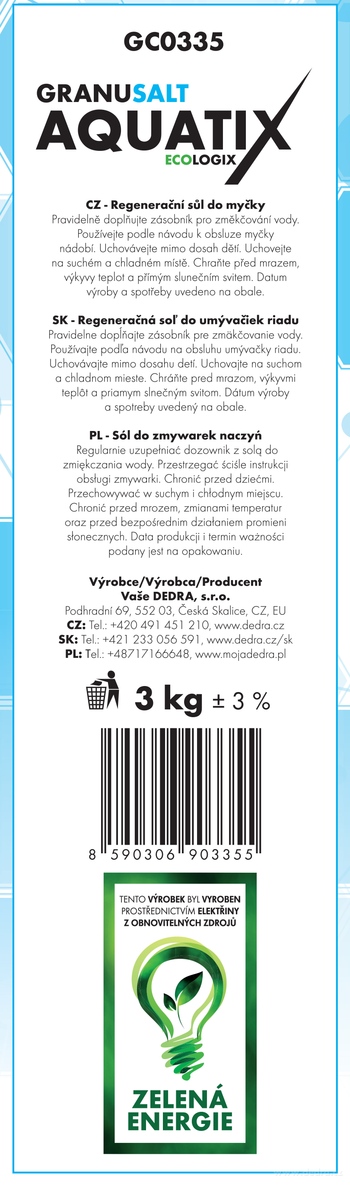 DEDRA Regenerační sůl do myčky AQUATIX® 3 kg