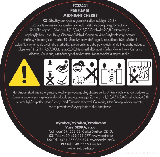 DEDRA Sójová vonná EKO svíce PARFUMIA®, MIDNIGHT CHERRY, 250 ml