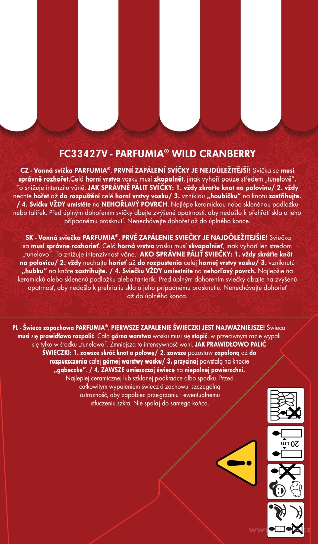 Votivní sójová vonná EKO svíce PARFUMIA®, šťavnatá brusinka WILD CRANBERRY, 55 ml