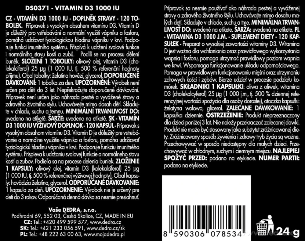 DEDRA VITAMIN D3, 120 kapslí