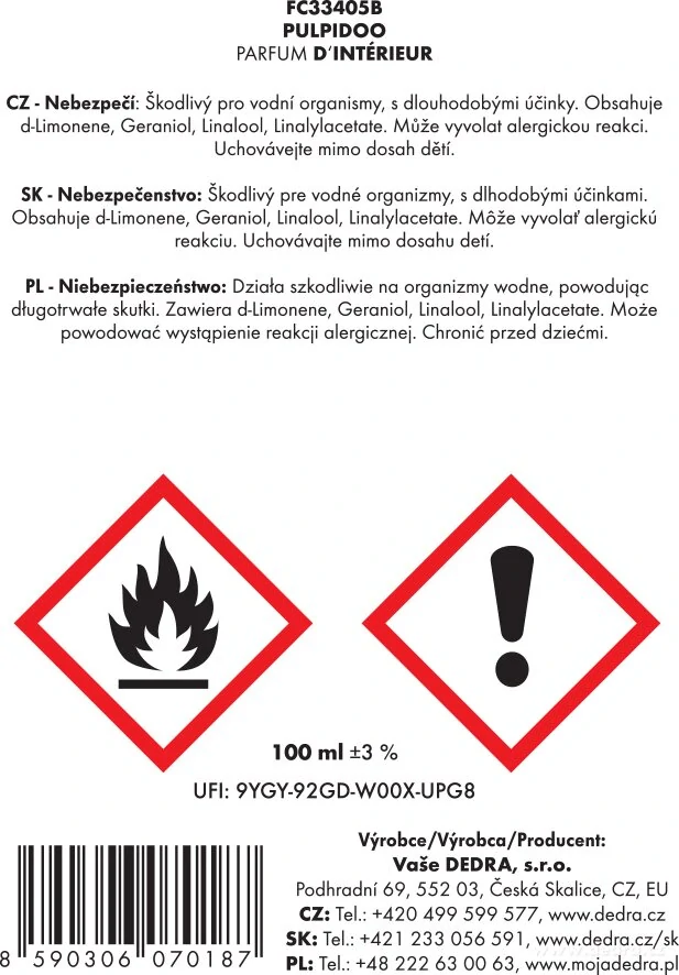 DEDRA Interiérový bytový sprej PULPIDOO, PARFUM D'INTÉRIEUR 100 ml